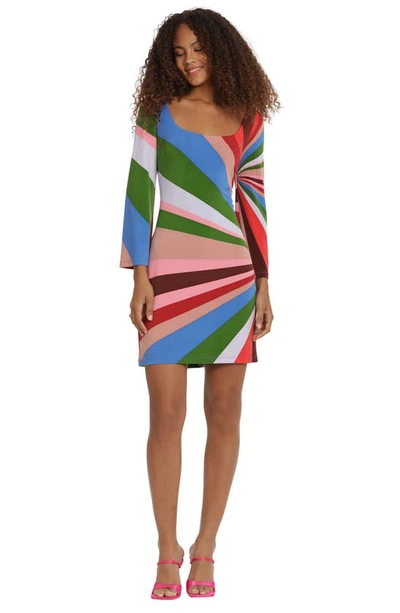 Shop Donna Morgan For Maggy Scoop Neck Three-quarter Sleeve Minidress In Bubble Pink/ Bluebell