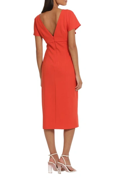Shop Donna Morgan For Maggy Keyhole Extended Shoulder Midi Dress In Aurora Red