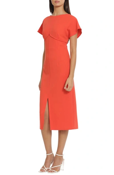 Shop Donna Morgan For Maggy Keyhole Extended Shoulder Midi Dress In Aurora Red