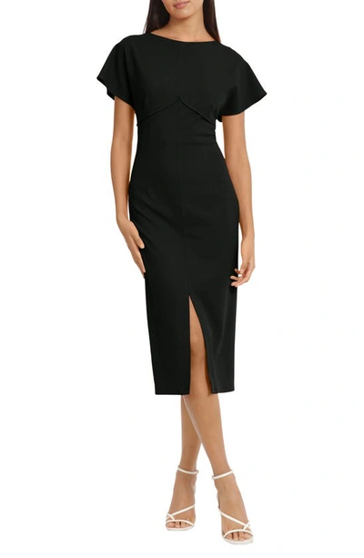 Shop Donna Morgan For Maggy Keyhole Extended Shoulder Midi Dress In Black