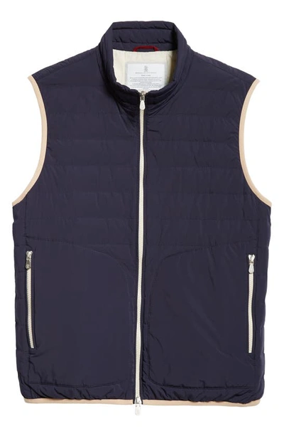 Shop Brunello Cucinelli Quilted Water Resistant Down Vest In Cvj09 Navy/brown
