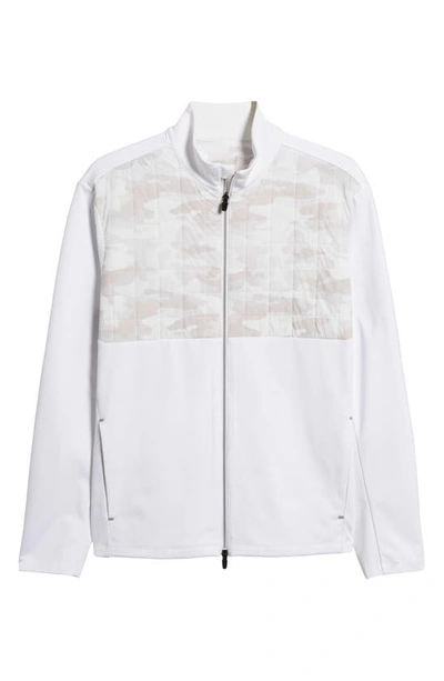 Shop Johnnie-o Godwin Mixed Media Quilted Knit Zip Jacket In White