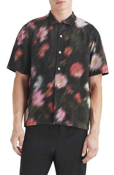 Shop Rag & Bone Avery Blurred Floral Print Short Sleeve Button-up Shirt In Blkfloral