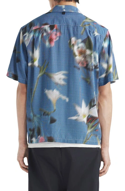 Shop Rag & Bone Avery Blurred Floral Print Short Sleeve Button-up Shirt In Bluflr