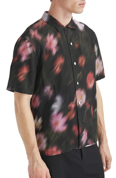 Shop Rag & Bone Avery Blurred Floral Print Short Sleeve Button-up Shirt In Blkfloral