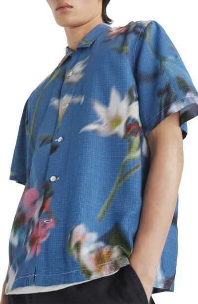 Shop Rag & Bone Avery Blurred Floral Print Short Sleeve Button-up Shirt In Bluflr