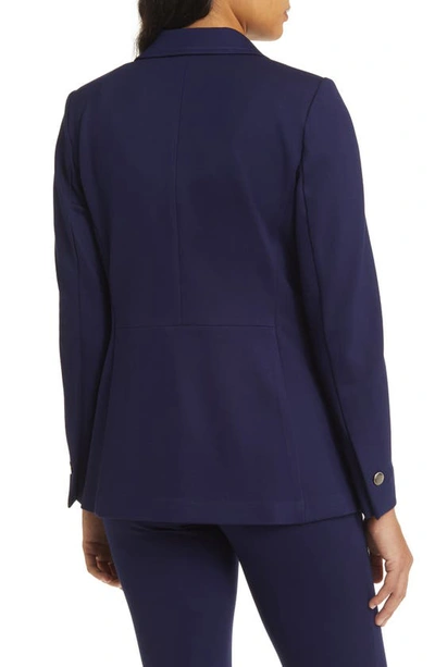 Anne Klein Womens Faux Double Breasted Blazer Printed Pleat Front Top Pull On Slash Pocket Pants In Distant Mountain