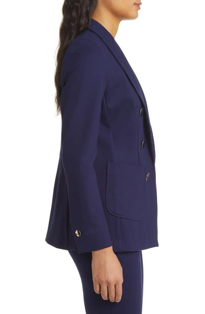 Anne Klein Womens Faux Double Breasted Blazer Printed Pleat Front Top Pull On Slash Pocket Pants In Distant Mountain