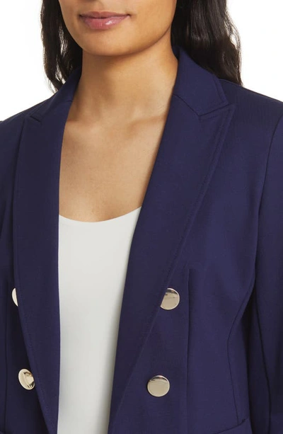 Anne Klein Womens Faux Double Breasted Blazer Printed Pleat Front Top Pull On Slash Pocket Pants In Distant Mountain