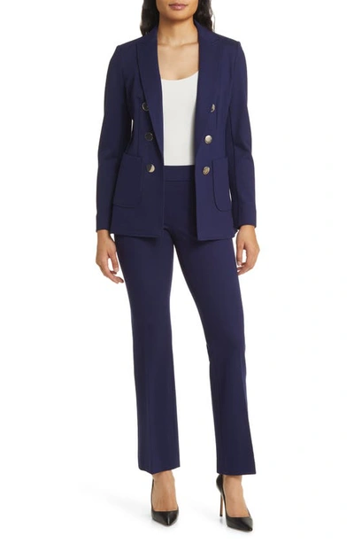 Anne Klein Womens Faux Double Breasted Blazer Printed Pleat Front Top Pull On Slash Pocket Pants In Distant Mountain