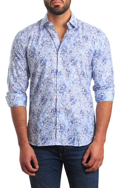 Shop Jared Lang Trim Fit Florentine Floral Cotton Button-up Shirt In Pastel Blue