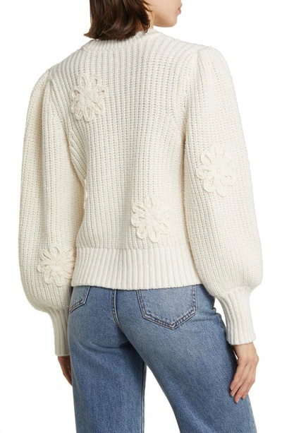 Shop Rails Romy Floral Appliqué Crewneck Sweater In Ivory Crochet Daisies