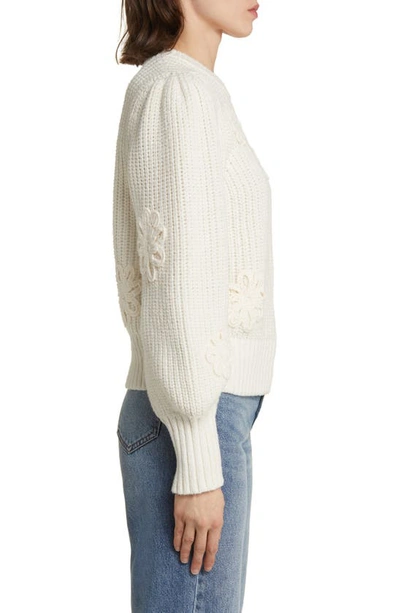 Shop Rails Romy Floral Appliqué Crewneck Sweater In Ivory Crochet Daisies