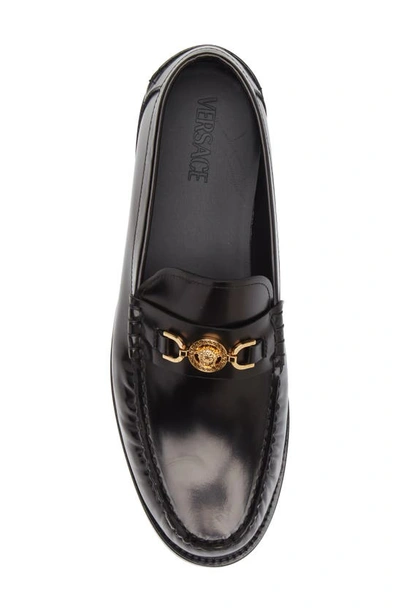 Versace Black Leather Medusa 95 Loafers In 1b00v-black- Gold