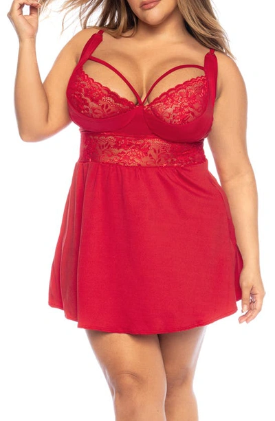 Shop Mapalé Sleep Lace Trim Chemise In Red