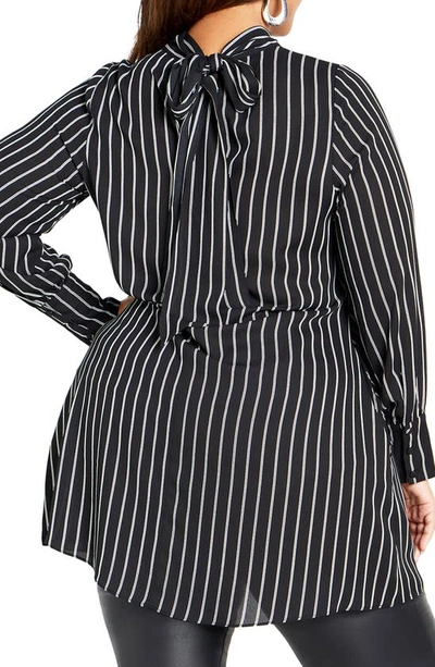 City Chic Illusion Stripe Tunic Top In Black White Stripe