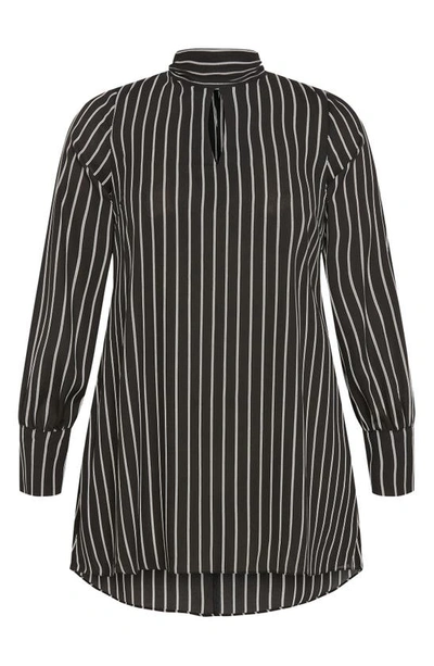City Chic Illusion Stripe Tunic Top In Black White Stripe