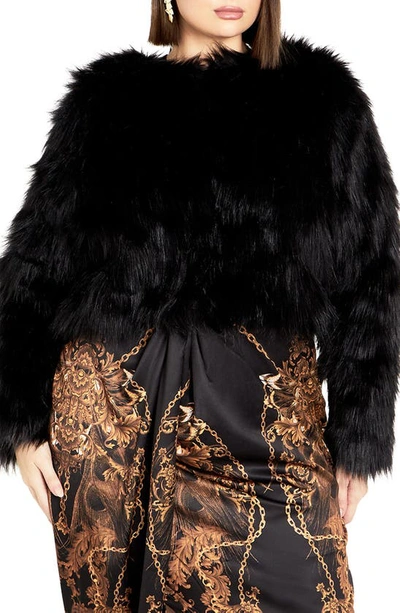 Shop City Chic Slylvia Crop Faux Fur Jacket In Black