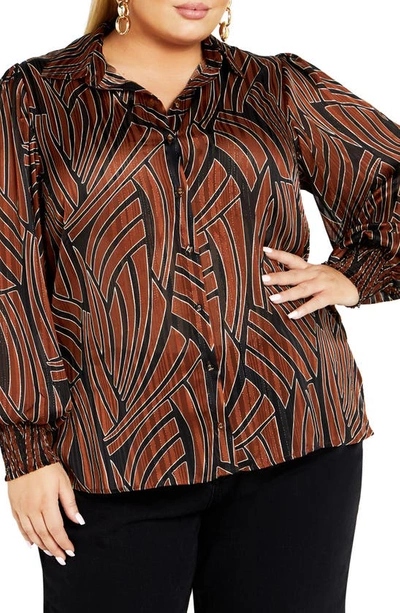 Shop City Chic Madelyn Metallic Button-up Shirt In Linear