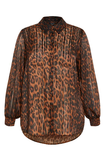 Shop City Chic Madelyn Metallic Button-up Shirt In Leopard
