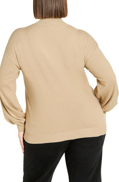 Shop City Chic Evelyn Keyhole Mock Neck Sweater In Sand
