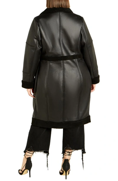 Shop City Chic Hayden Faux Leather & Faux Shearling Coat In Black