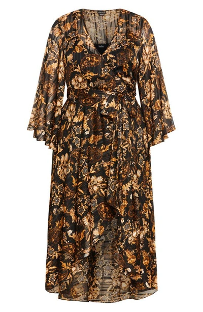 Shop City Chic Freya Print Belted Bell Sleeve Dress In Jacobean