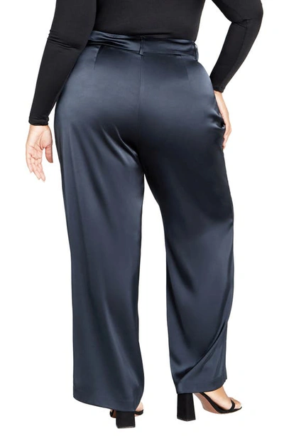 City Chic Rylie Wide Leg Satin Pants In Steel Blue