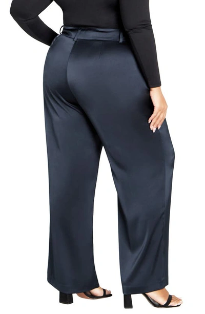 City Chic Rylie Wide Leg Satin Pants In Steel Blue