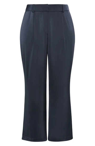 City Chic Rylie Wide Leg Satin Pants In Steel Blue