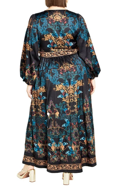City Chic Ivanna Scarf Print Long Sleeve Maxi Dress In Opulent