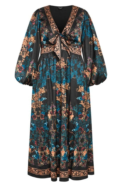 City Chic Ivanna Scarf Print Long Sleeve Maxi Dress In Opulent