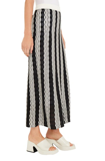 Shop Misook Stripe Pointelle Knit Skirt In Black/white