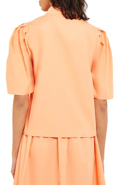 Shop Misook Puff Sleeve Front Button Shirt In Citrine