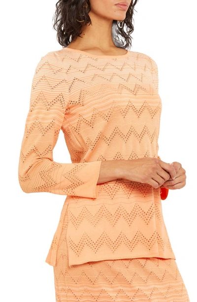 Shop Misook Ombré Pointelle Knit Tunic In Citrine/italian Clay/biscotti