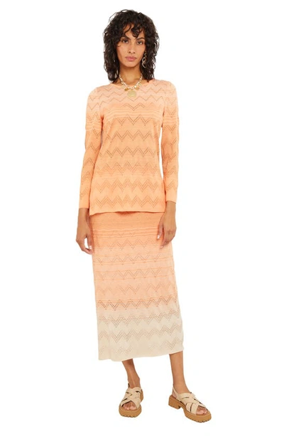 Shop Misook Ombré Pointelle Knit Tunic In Citrine/italian Clay/biscotti