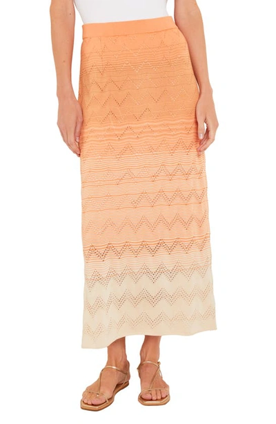 Shop Misook Ombré Pointelle Knit Skirt In Citrine/italian Clay/biscotti