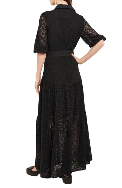 Shop Misook Tie Waist Lace Maxi Dress In Black