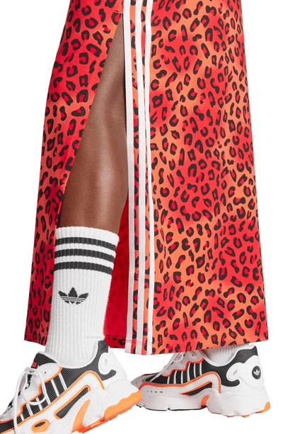 Shop Adidas Originals Leopard Print Knit Maxi Dress In Bright Red