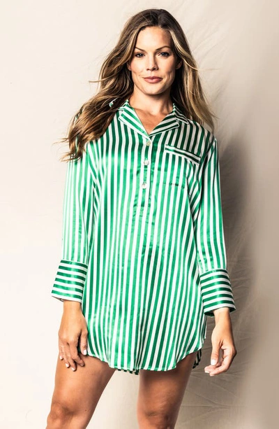 Shop Petite Plume Stripe Silk Nightshirt In Green