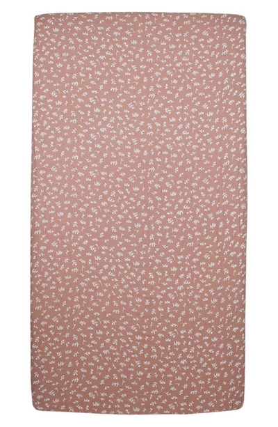 Shop L'ovedbaby Branch Print Fitted Organic Cotton Crib Sheet In Desert Rose Leaves