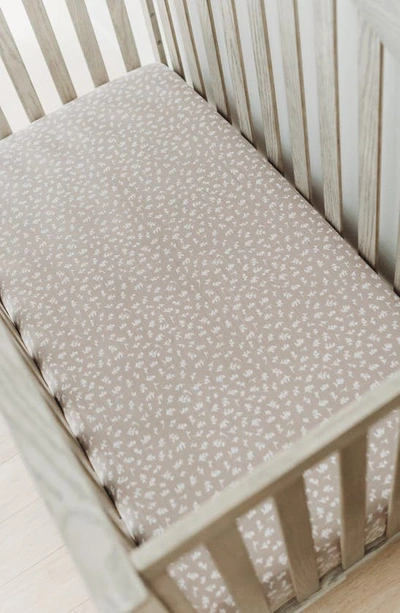 Shop L'ovedbaby Branch Print Fitted Organic Cotton Crib Sheet In Fawn Leaves
