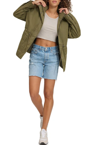 Shop Levi's Cotton Hooded Jacket In Olive Night