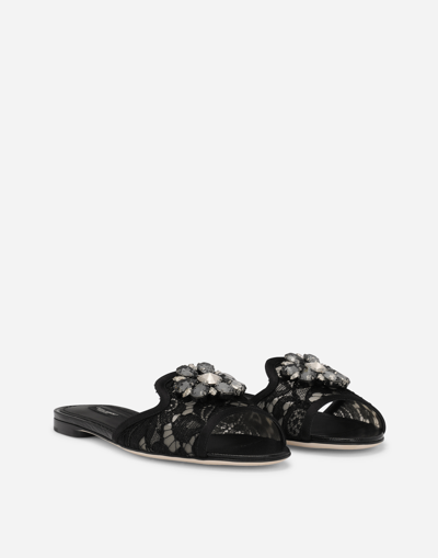 Shop Dolce & Gabbana Slippers In Lace With Crystals In Black