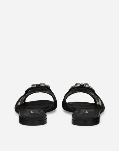 Shop Dolce & Gabbana Slippers In Lace With Crystals In Black