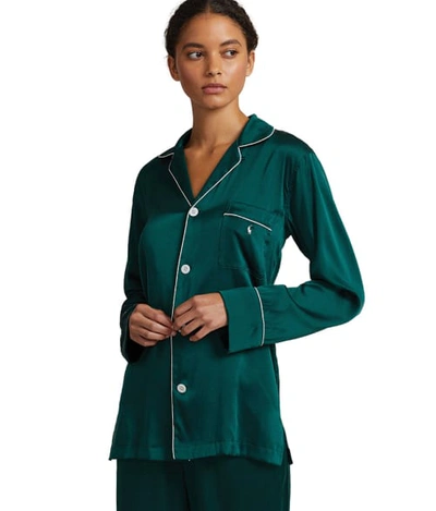 Shop Polo Ralph Lauren Heritage Silk Pajama Set In Dark Green