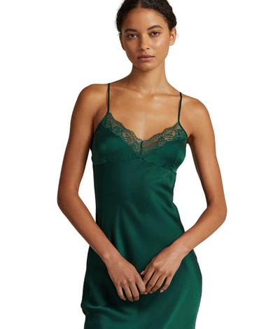 Shop Polo Ralph Lauren Heritage Silk Midi Slip Dress In Dark Green