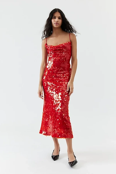 Shop Bardot Karina Sequin Midi Dress In Red, Women's At Urban Outfitters