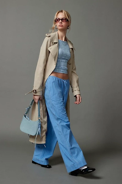 Shop Bdg Joey Poplin Wide-leg Pant In Blue, Women's At Urban Outfitters