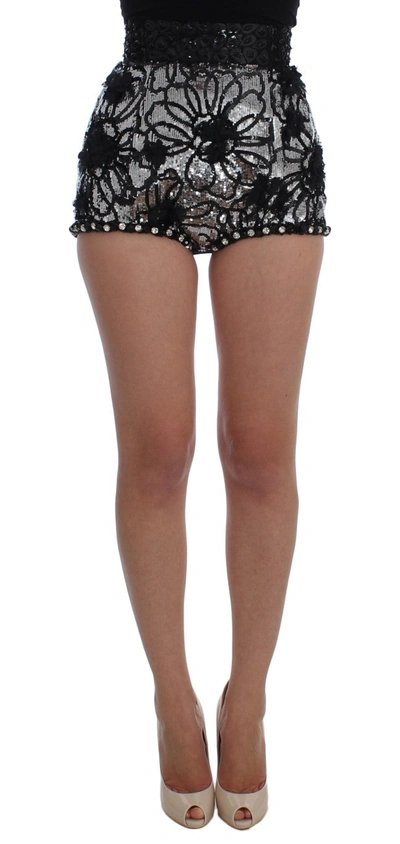 Shop Dolce & Gabbana Black Crystal Sequined Mini Shorts